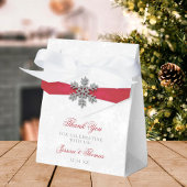 Diamante Snowflake en Red Ribbon Winter Wedding Bedankdoosjes