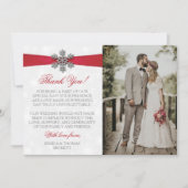 Diamante Snowflake en Red Ribbon Winter Wedding Bedankkaart (Voorkant)