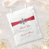 Diamante Snowflake en Red Ribbon Winter Wedding Bedankzakje (Geknipt)