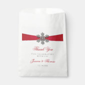 Diamante Snowflake en Red Ribbon Winter Wedding Bedankzakje (Voorkant)
