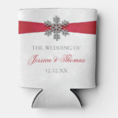 Diamante Snowflake en Red Ribbon Winter Wedding Blikjeskoeler (Voorkant)