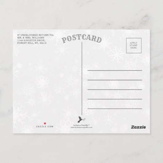 Diamante Snowflake en Red Ribbon Winter Wedding Briefkaart (Achterkant)