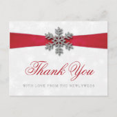 Diamante Snowflake en Red Ribbon Winter Wedding Briefkaart (Voorkant)