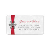 Diamante Snowflake en Red Ribbon Winter Wedding Etiket (Voorkant)