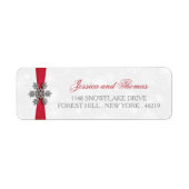Diamante Snowflake en Red Ribbon Winter Wedding Etiket (Voorkant)