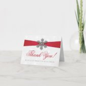 Diamante Snowflake en Red Ribbon Winter Wedding Feestdagen Kaart (Voorkant)