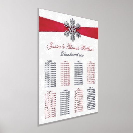 Diamante Snowflake en Red Ribbon Winter Wedding Folie Afdrukken (Laagn)