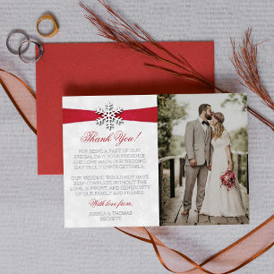 Diamante Snowflake en Red Ribbon Winter Wedding Folie Uitnodiging