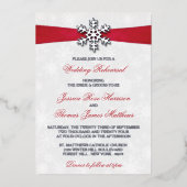 Diamante Snowflake en Red Ribbon Winter Wedding Folie Uitnodiging (Voorkant)