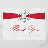 Diamante Snowflake en Red Ribbon Winter Wedding Folie Uitnodiging Briefkaart (Voorkant)