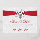 Diamante Snowflake en Red Ribbon Winter Wedding Folie Uitnodiging Briefkaart (Voorkant)