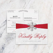 Diamante Snowflake en Red Ribbon Winter Wedding Folie Uitnodiging Briefkaart