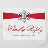 Diamante Snowflake en Red Ribbon Winter Wedding Folie Uitnodiging Briefkaart (Voorkant)