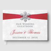 Diamante Snowflake en Red Ribbon Winter Wedding Gastenboek (Voorkant)