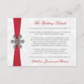 Diamante Snowflake en Red Ribbon Winter Wedding Informatiekaartje (Voorkant)