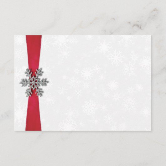 Diamante Snowflake en Red Ribbon Winter Wedding Informatiekaartje (Achterkant)