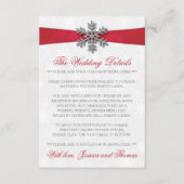 Diamante Snowflake en Red Ribbon Winter Wedding Informatiekaartje (Voorkant)
