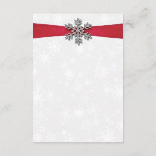Diamante Snowflake en Red Ribbon Winter Wedding Informatiekaartje (Achterkant)
