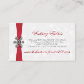Diamante Snowflake en Red Ribbon Winter Wedding Informatiekaartje (Voorkant)