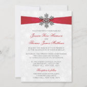 Diamante Snowflake en Red Ribbon Winter Wedding Kaart (Voorkant)