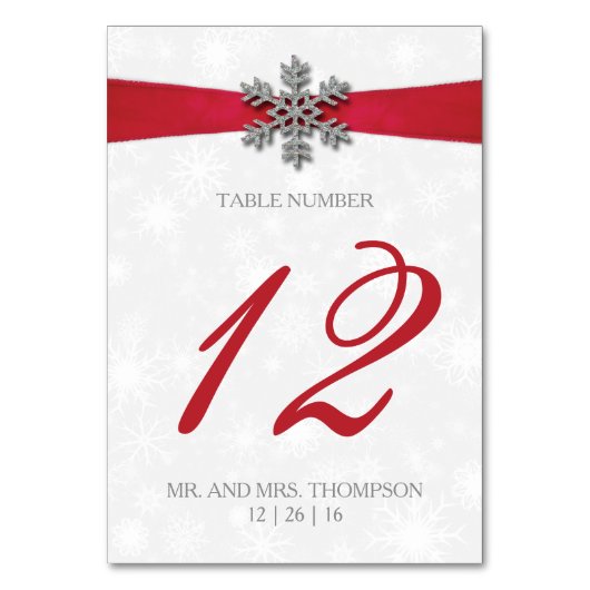 Diamante Snowflake en Red Ribbon Winter Wedding Kaart (Achterkant)