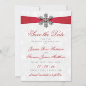 Diamante Snowflake en Red Ribbon Winter Wedding Kaart (Voorkant)