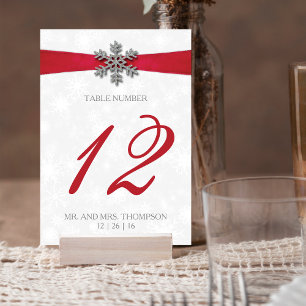 Diamante Snowflake en Red Ribbon Winter Wedding Kaart
