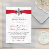 Diamante Snowflake en Red Ribbon Winter Wedding Kaart