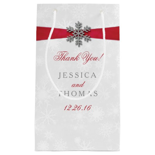 Diamante Snowflake en Red Ribbon Winter Wedding Klein Cadeauzakje (Voorkant)