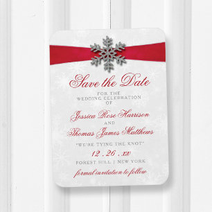 Diamante Snowflake en Red Ribbon Winter Wedding Magneet