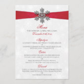 Diamante Snowflake en Red Ribbon Winter Wedding Menu (Voorkant)