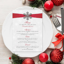 Diamante Snowflake en Red Ribbon Winter Wedding Menu
