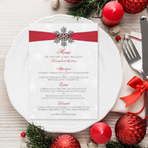 Diamante Snowflake en Red Ribbon Winter Wedding Menu