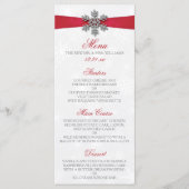 Diamante Snowflake en Red Ribbon Winter Wedding Menu (Voorkant)