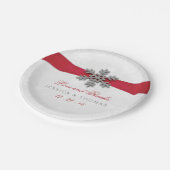 Diamante Snowflake en Red Ribbon Winter Wedding Papieren Bordje (Gekanteld)