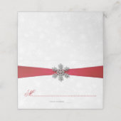 Diamante Snowflake en Red Ribbon Winter Wedding Plaatskaartje (Buitenkant ongevouwen)