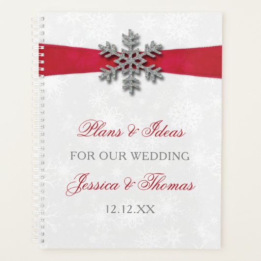 Diamante Snowflake en Red Ribbon Winter Wedding Planner (Voorkant)