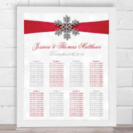 Diamante Snowflake en Red Ribbon Winter Wedding Poster
