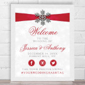 Diamante Snowflake en Red Ribbon Winter Wedding Poster