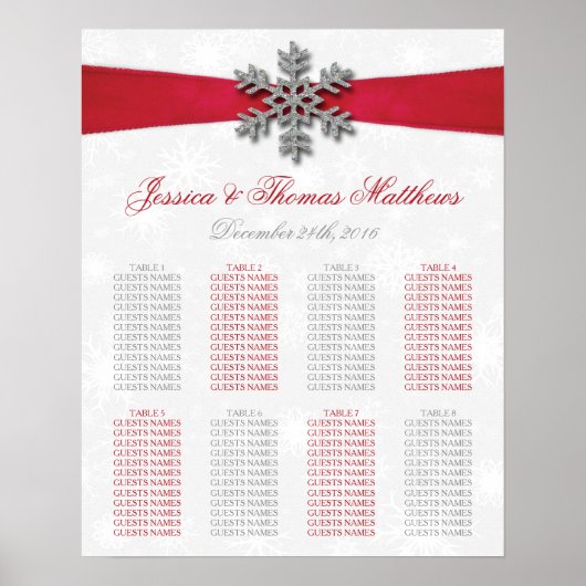 Diamante Snowflake en Red Ribbon Winter Wedding Poster (Voorkant)