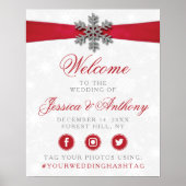 Diamante Snowflake en Red Ribbon Winter Wedding Poster (Voorkant)