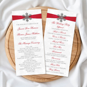 Diamante Snowflake en Red Ribbon Winter Wedding Programmakaart