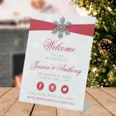 Diamante Snowflake en Red Ribbon Winter Wedding Reclamebord Met Voetstuk