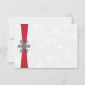 Diamante Snowflake en Red Ribbon Winter Wedding RSVP Kaartje (Achterkant)
