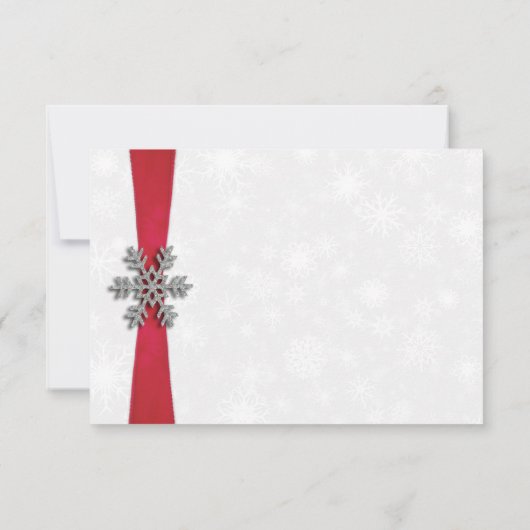 Diamante Snowflake en Red Ribbon Winter Wedding RSVP Kaartje (Achterkant)