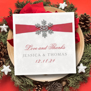 Diamante Snowflake en Red Ribbon Winter Wedding Servet