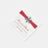 Diamante Snowflake en Red Ribbon Winter Wedding Servet (Hoek)