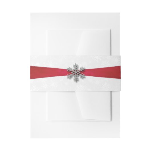 Diamante Snowflake en Red Ribbon Winter Wedding Uitnodigingen Wikkel (Voorkant Voorbeeld)