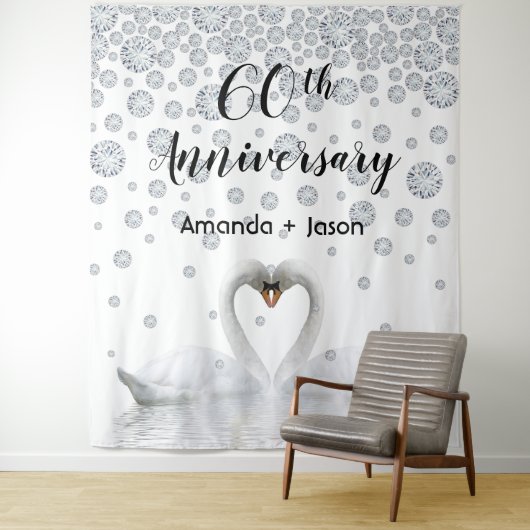 Diamanten 60e jubileum witte zwanen verliefd wandkleed (In situ)