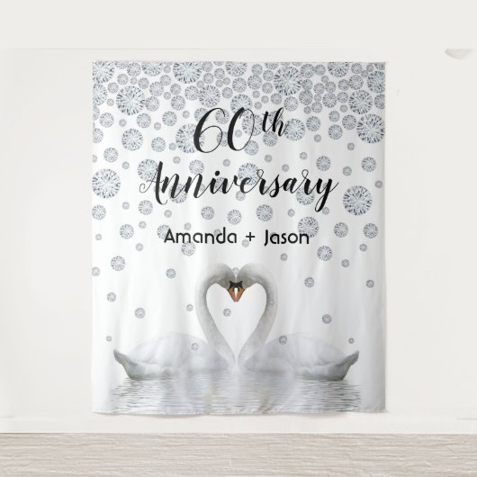 Diamanten 60e jubileum witte zwanen verliefd wandkleed (Voorkant)